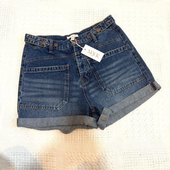 new MNK 10 cuffed high waist tab distressed denim jean shorts SH 3011 - Picture 6 of 10